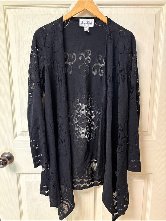 Joseph Ribkoff Sweaters - Joseph Ribkoff Black Lace Overlay Open Cardigan